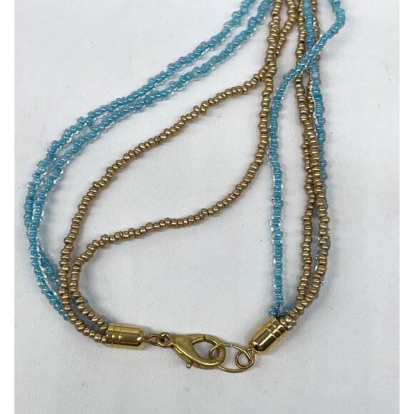 Venetian Glass Heart Pendant Necklace Gold Blue Clear Beaded 24”  Lobster Clasp - Picture 6 of 7